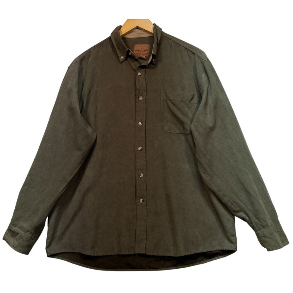 Buckhorn River Men's Button Down Shirt Long Sleeve Size L Khaki Green Pockets